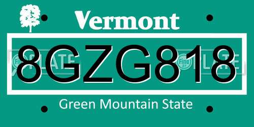 8GZG818 Vermont License Plate