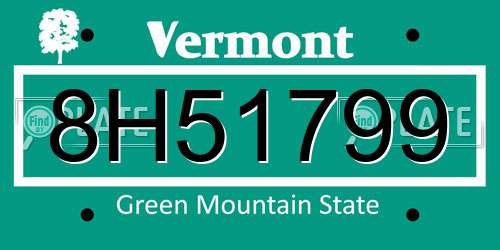 8H51799 Vermont License Plate