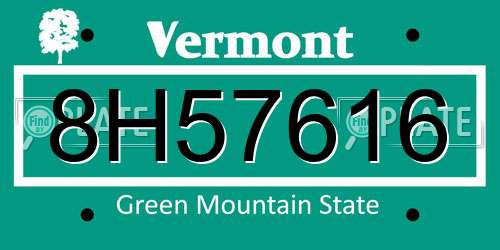 8H57616 Vermont License Plate