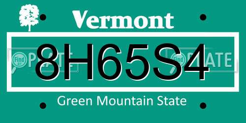 8H65S4 Vermont License Plate