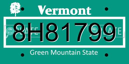 8H81799 Vermont License Plate