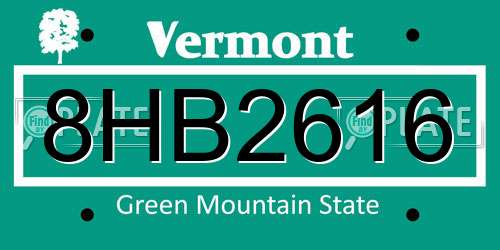 8HB2616 Vermont License Plate
