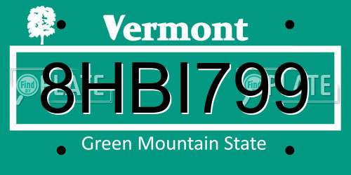 8HBI799 Vermont License Plate