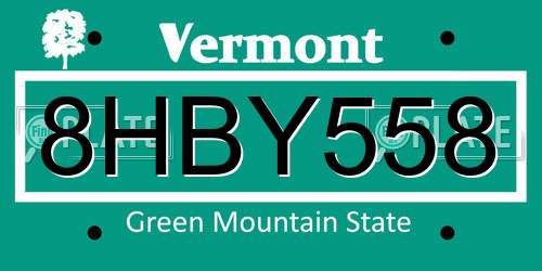 8HBY558 Vermont License Plate