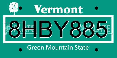 8HBY885 Vermont License Plate