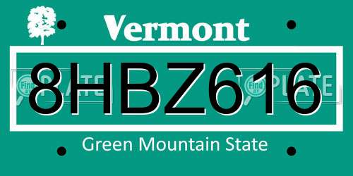 8HBZ616 Vermont License Plate