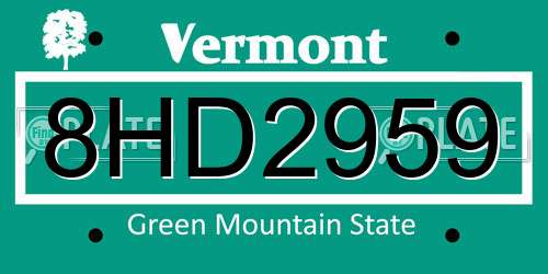 8HD2959 Vermont License Plate