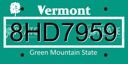 8HD7959 Vermont License Plate