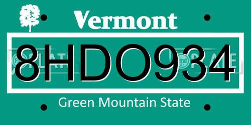 8HDO934 Vermont License Plate