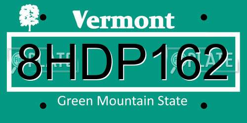 8HDP162 Vermont License Plate