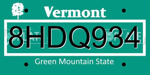 8HDQ934 Vermont License Plate