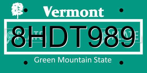 8HDT989 Vermont License Plate