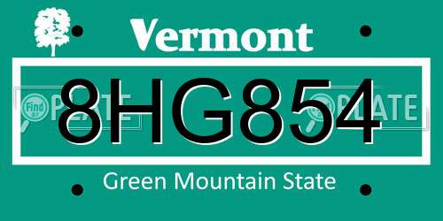 8HG854 Vermont License Plate