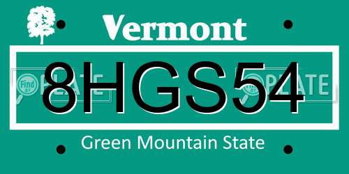 8HGS54 Vermont License Plate