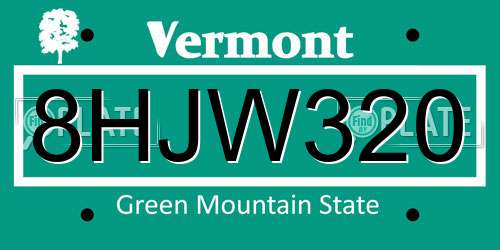 8HJW320 Vermont License Plate