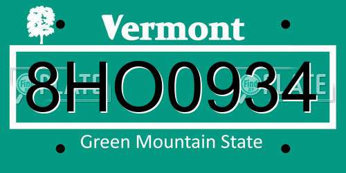 8HO0934 Vermont License Plate