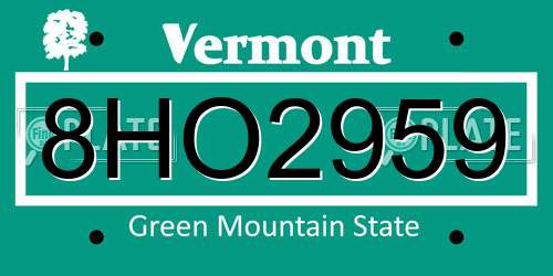 8HO2959 Vermont License Plate