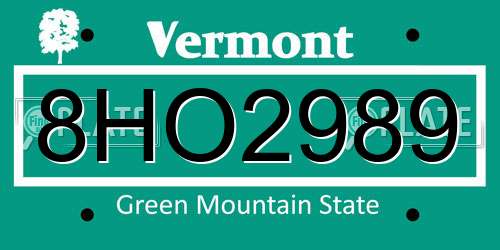 8HO2989 Vermont License Plate