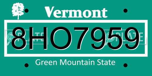 8HO7959 Vermont License Plate