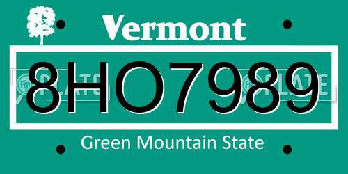 8HO7989 Vermont License Plate