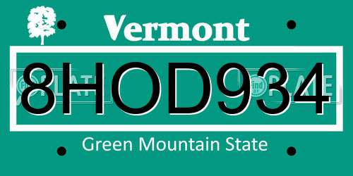 8HOD934 Vermont License Plate