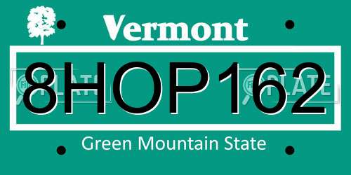 8HOP162 Vermont License Plate