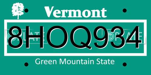 8HOQ934 Vermont License Plate