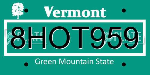 8HOT959 Vermont License Plate