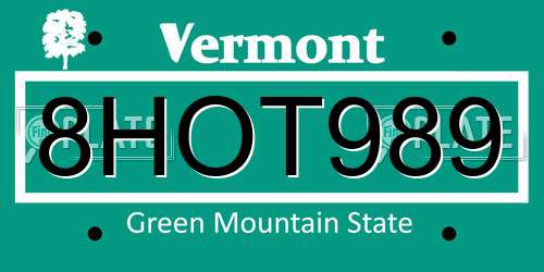 8HOT989 Vermont License Plate