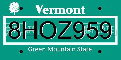 8HOZ959 Vermont License Plate