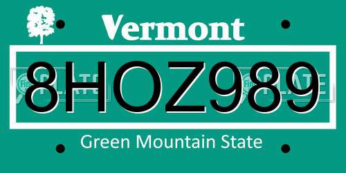 8HOZ989 Vermont License Plate