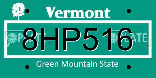 8HP516 Vermont License Plate