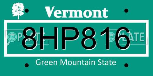 8HP816 Vermont License Plate
