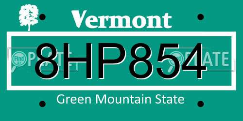 8HP854 Vermont License Plate