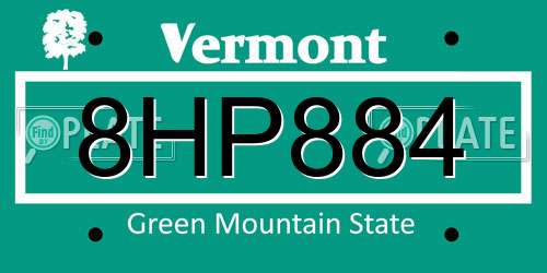 8HP884 Vermont License Plate
