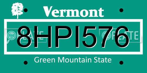 8HPI576 Vermont License Plate