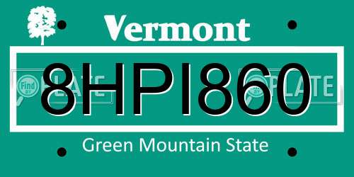 8HPI860 Vermont License Plate