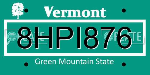 8HPI876 Vermont License Plate