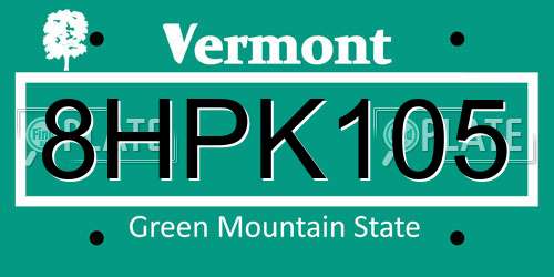 8HPK105 Vermont License Plate