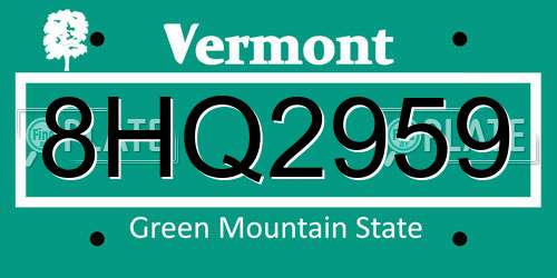 8HQ2959 Vermont License Plate