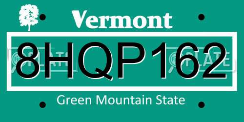8HQP162 Vermont License Plate