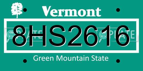 8HS2616 Vermont License Plate