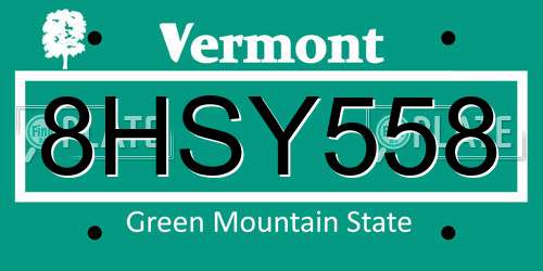 8HSY558 Vermont License Plate