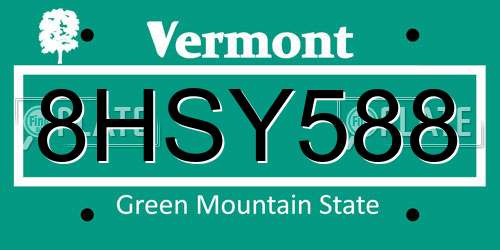 8HSY588 Vermont License Plate