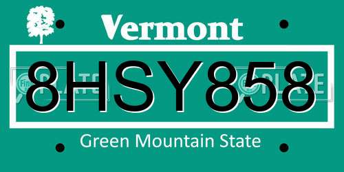 8HSY858 Vermont License Plate