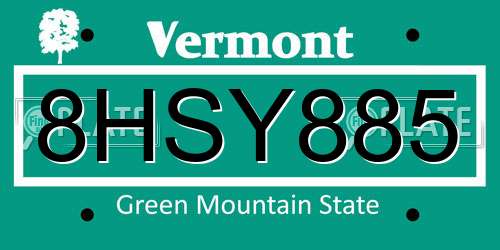 8HSY885 Vermont License Plate