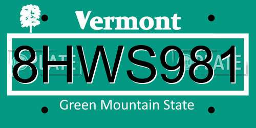 8HWS981 Vermont License Plate