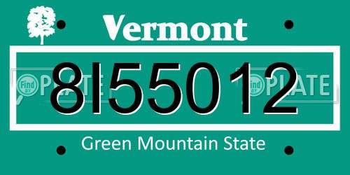 8I55012 Vermont License Plate