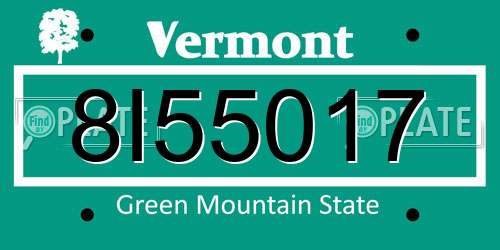 8I55017 Vermont License Plate