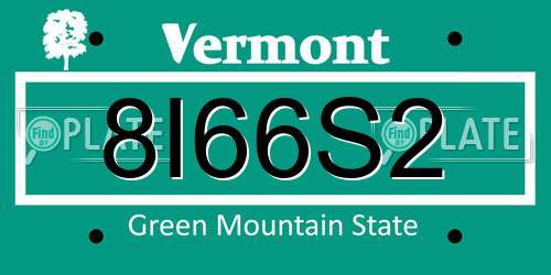 8I66S2 Vermont License Plate